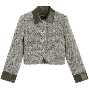 bebe冬季系列女士含羊毛英伦花呢新式夹克外套440316