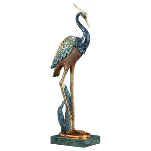 全铜仙鹤摆件黄铜工艺品中式禅意家居客厅玄关装饰品乔迁新居礼品