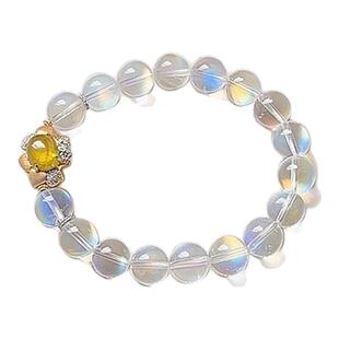 暗娇 高等级虹彩月光石配金丝雀碧玺18K金手串手链 奢华高级款