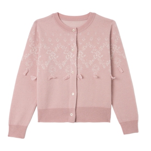 Mitti【商场同款】冬季女童毛衣粉色绣花圆领儿童毛织开衫