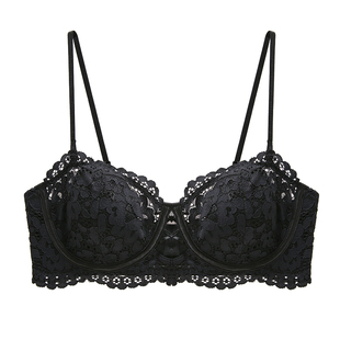法式性感蕾丝小胸无肩带内衣女超薄半杯抹胸大胸显小美背文胸套装
