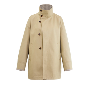 SMIIILE复古不对称斜襟立领风衣外套女秋高级感宽松挺括防风外套