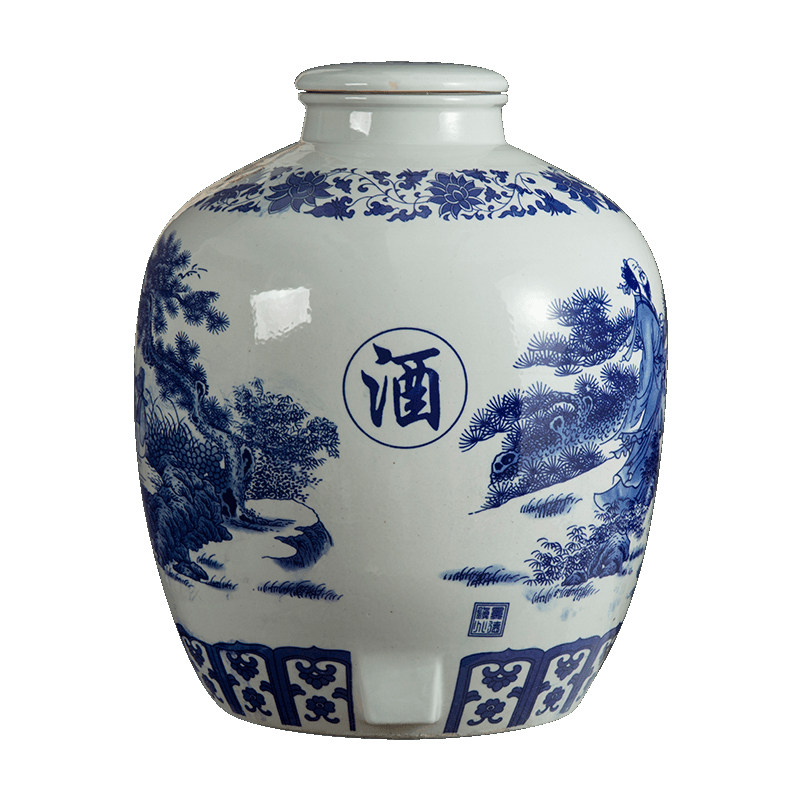 景德镇陶瓷酒坛子大口密封青花瓷泡酒缸50斤100斤150斤窑藏存酒罐