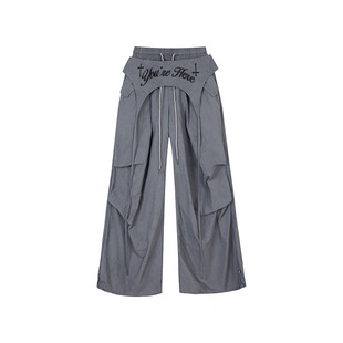 Jamor系绳时尚休闲裤工装裤2026春夏季新款带屁帘灰色薄款裤子