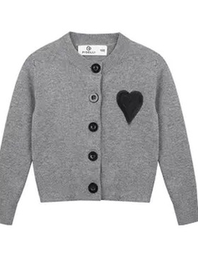 桃心贴布绣棉纱针织开衫
