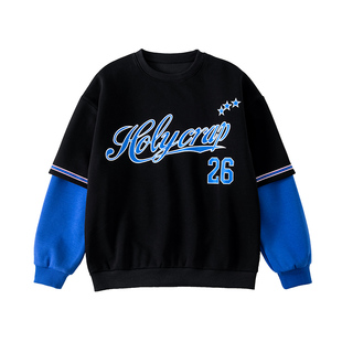 男童秋装卫衣2025新款中大童潮牌圆领童装上衣春季宽松男孩打底衫