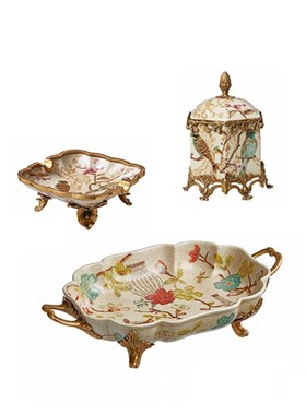 法式风客厅茶几玄关别墅铜托盘