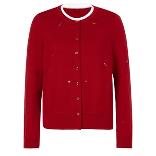 NAERSI娜尔思针织毛衫珠钻装饰25年冬季新款撞色拼接假两件上衣女