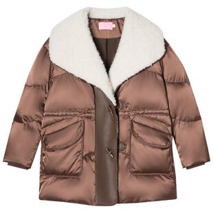 SALT.P可颜2024年冬季新款真丝光泽缎面感羊毛大翻领收腰羽绒服女