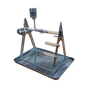 鹦鹉桌面互动站台304不锈钢底座休息平台游乐场喂食喝水训练站架