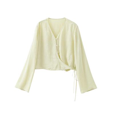 POPCHRIO围裹系带提花缎面衬衫