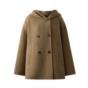 【绵羊毛+山羊绒】PRICH时尚连帽双面呢大衣冬季新款短外套女