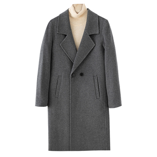 100%纯羊毛大衣男士毛呢外套长款呢子秋冬西装领商务休闲双面呢子