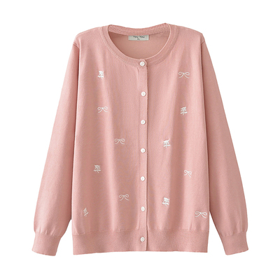 大码胖mm秋冬针织刺绣开衫毛衣女