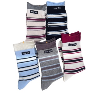 多巴胺休闲条纹堆堆袜双罗口春新款niu字母中筒条纹袜2026