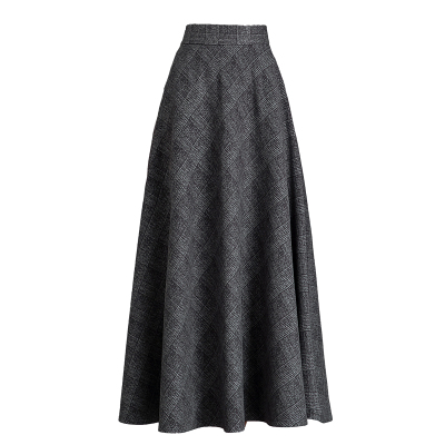 2025秋冬新款格子毛呢半身长裙女中长款高腰A字大摆半身裙子大码