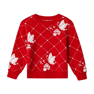 全棉时代儿童卫衣新款中国风龙年拜年服加厚款男女童红色上衣