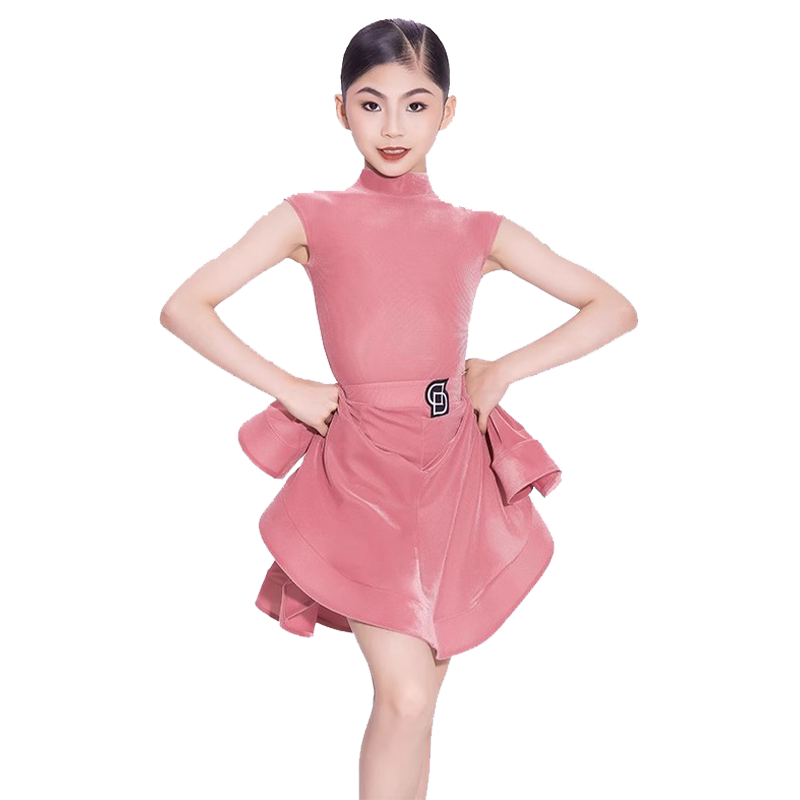 Dancebaby拉丁舞服2026新款比赛服小高领反V领丝绒规定服DAS722