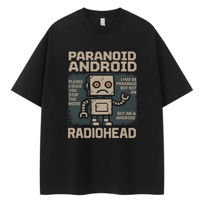 Radiohead电台司令乐队复古美式街头落肩宽松纯棉圆领摇滚短袖T恤