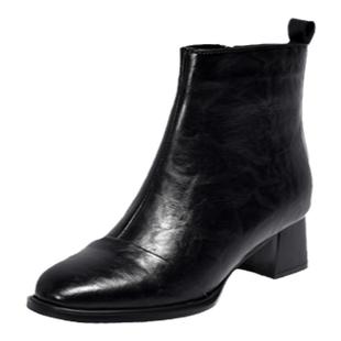 宽胖脚肥大码女鞋41-43优选2024冬款真皮加绒粗跟时装短靴245-218