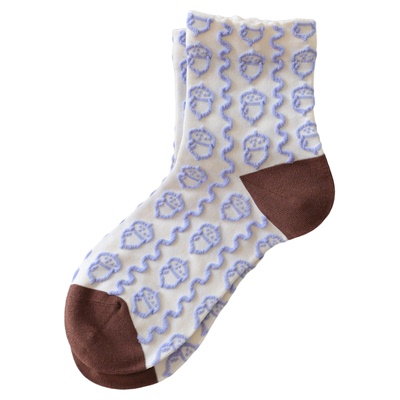 日系复古立体提花女中筒堆堆袜