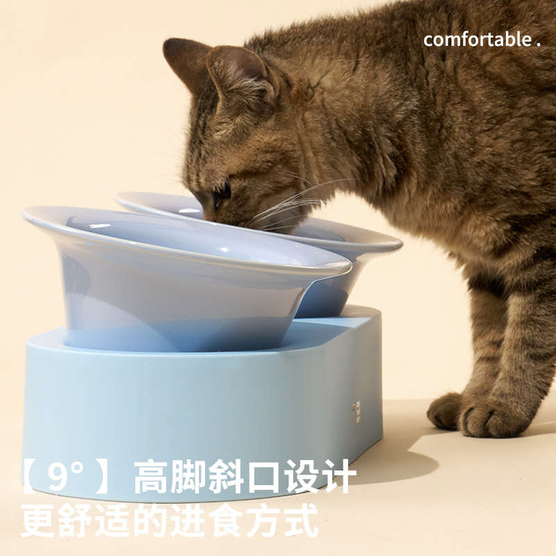 麻薯猫碗陶瓷双碗狗狗食盆高脚水碗保护颈椎宠物猫咪饭碗粮碗狗碗