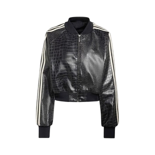 adidas阿迪达斯三叶草三条纹短款外套新款春女质感PU皮夹克KE5035