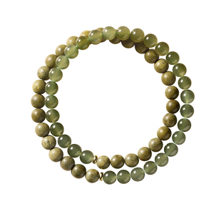 庆祥泰天然绿檀木手串女款高端木质文玩和田玉双圈盘玩新中式手链