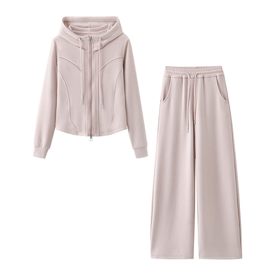 韩系修身洋气减龄薄绒套装运动风