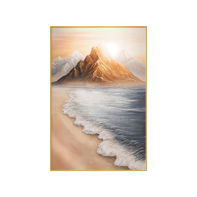 日照金山手绘油画海滩风景客厅装饰画高级感落地画大芬村玄关挂画