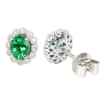 18K白金天然祖母绿钻石蕾丝耳钉