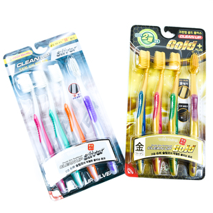 韩国进口正品NANO GOLD纳米软毛金牙刷 成人牙刷家庭4P套装男女士