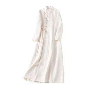 暮江吟 秋冬旗袍唐装汉服绣花缎面提花连衣裙禅意中国风茶服外套