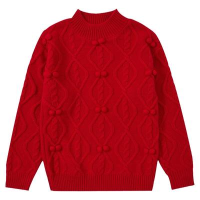 恒源祥女童加厚提花毛衣半高领加