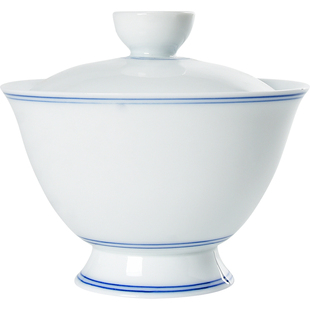 君器德化白瓷盖碗茶杯大号高脚二才杯子母双线泡茶碗不烫手茶具