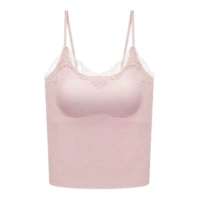 芽妹定制 双面磨绒吊带背心带胸垫美背上衣保暖打底内搭免穿文胸