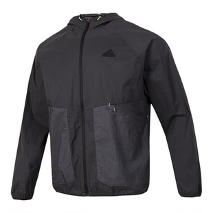 Adidas阿迪达斯防晒衣男薄款运动休闲防风宽松梭织连帽外套JI8658