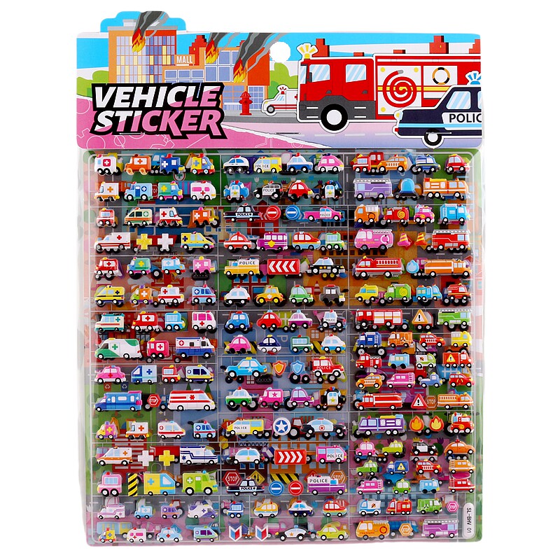 迷你汽车3D立体卡通贴纸sticker幼儿园儿童男孩奖励益智小贴画