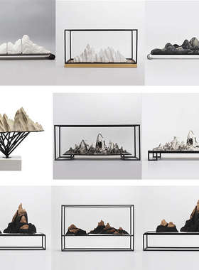 现代新中式禅意样板房透明假山摆设家居客厅软装饰品玄关景观摆件