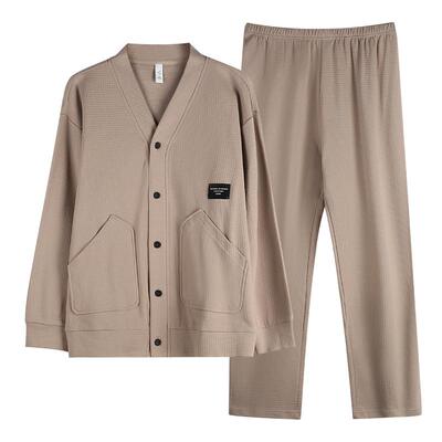 轩靓纯棉华夫格男士睡衣家居服