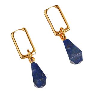 天然绿玛瑙青金石锥形松石耳环女高级感法式复古气质S925银针耳钉