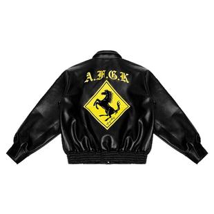 FFF官方AFGK秋冬黑色机车国潮皮衣男士美式街头刺绣皮夹克男外套