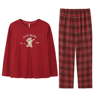 达尔丽本命年红色纯棉情侣睡衣秋季新款长袖国风男女家居服薄套装