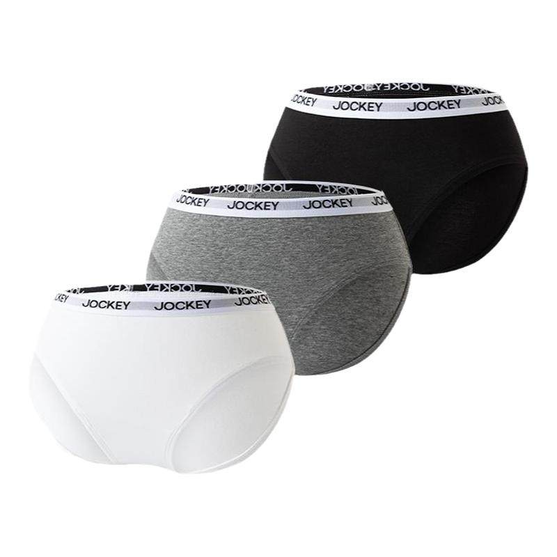 jockey女士内裤纯棉3条装柔软透气长绒棉中腰三角内裤女棉氨短裤