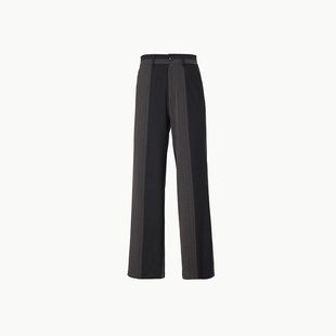 PIHO低调黑灰条纹拼色男款西裤时髦设计感阔腿裤宽松质感休闲长裤