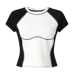 MOISSAC摩萨克秋黑白撞色结构分割设计休闲修身T恤女