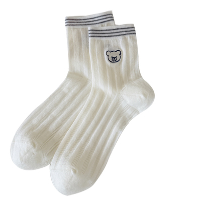黑白网眼袜子女春夏无骨小熊棉袜