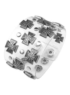 复古银色十字架圆钉透明朋克手链