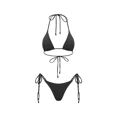 Yukari黑色微闪三点式分体泳衣