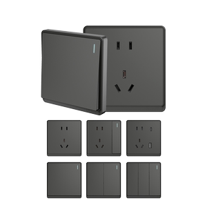 正泰开关插座面板86型usb一开5五孔家用暗装16a空调墙壁黑多孔6m